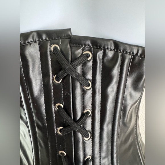 Black Faux Leather Corset Bustier with Zipper, Size S - Picture 2 of 5